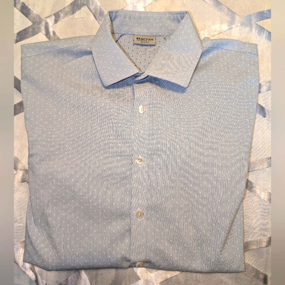 Kenneth Cole Reaction Men's Light Blue Polka dot Dress Shirt